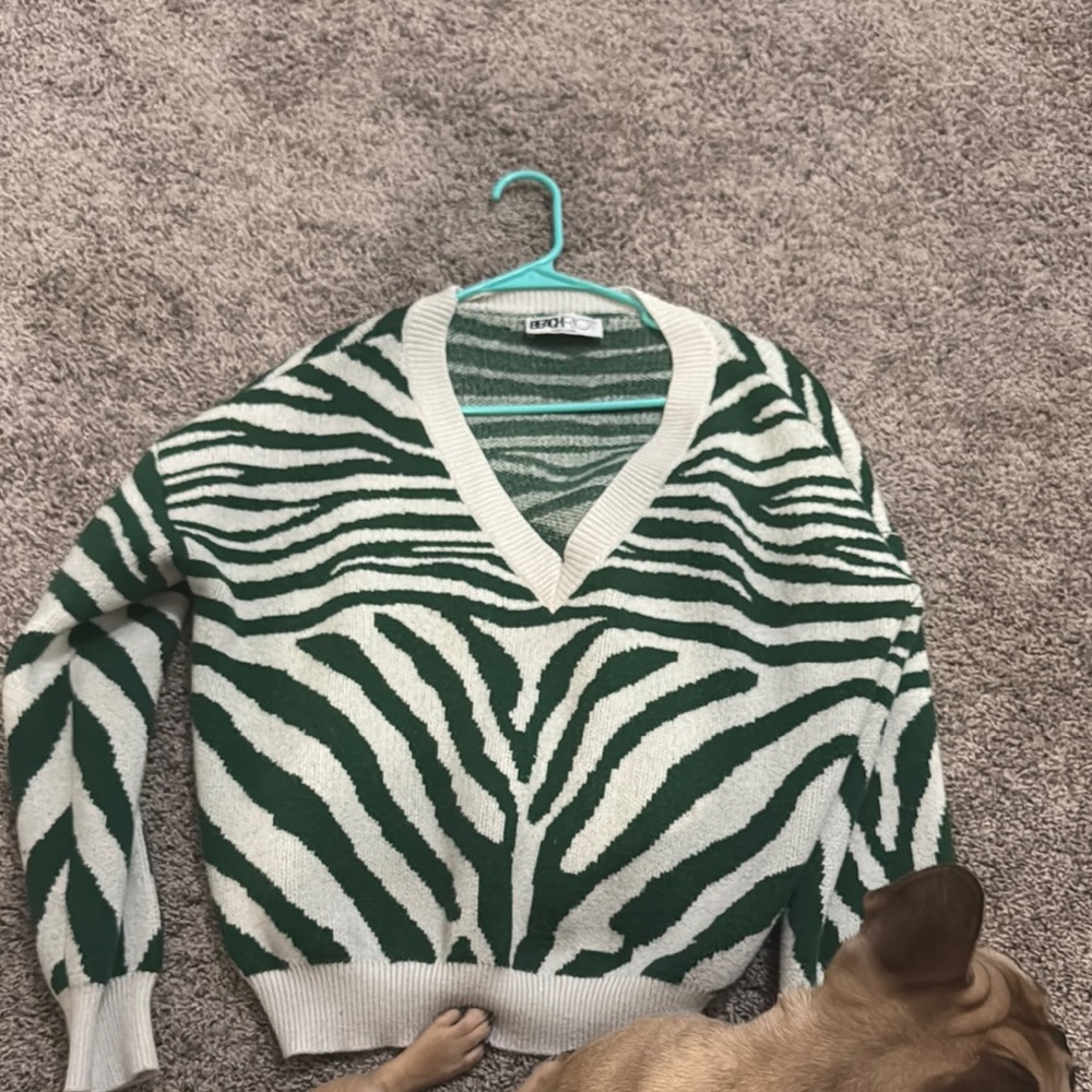 Beach Riot Green and Cream V-Neck Sweater LIKE NEW